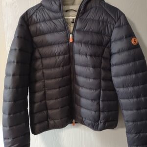 Save The Duck Ultra Light Plumtech Down Hooded Jacket Navy Blue Sz 4/XL READ